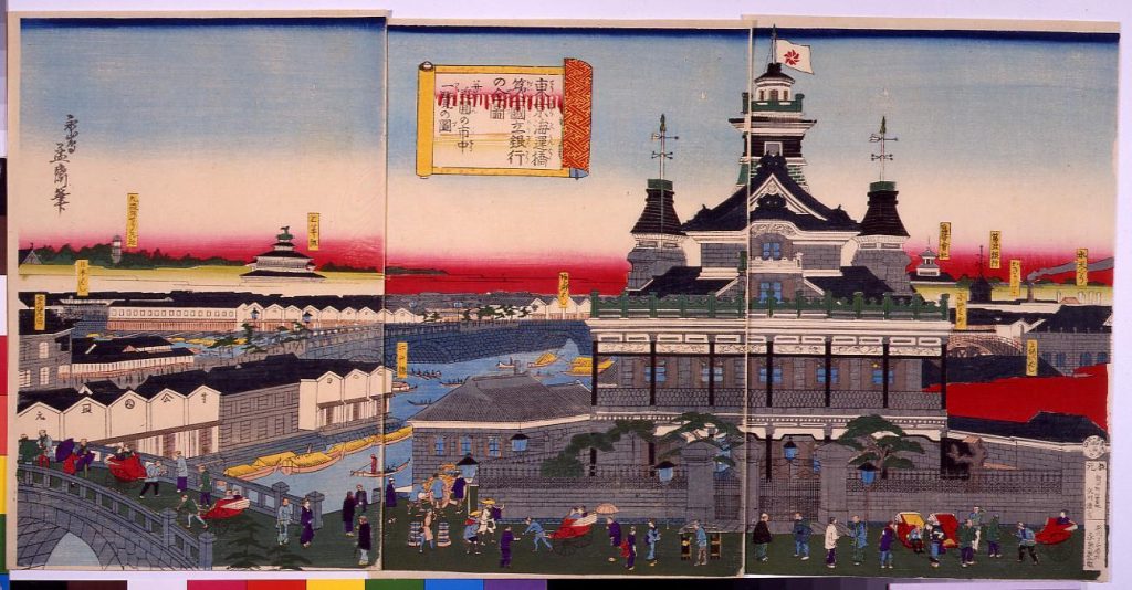 作品画像:東亰海運橋第一国立銀行の全図 并近円の市中一覧の図