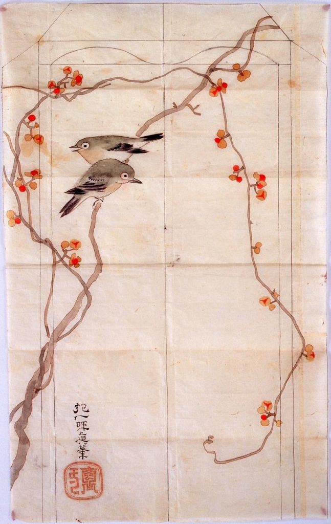 作品画像:蔓梅擬目白蒔絵軸盆 下絵