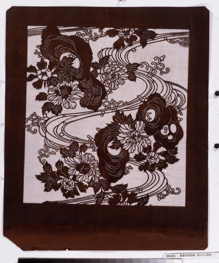 作品画像:長板中形型紙 ぼたんに流水