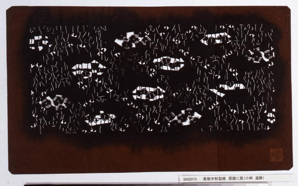 作品画像:長板中形型紙 扇面に蔦(小判 追掛)