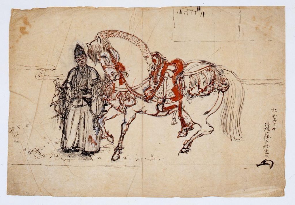 作品画像:下絵 馬をひく人物