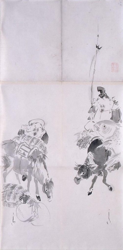 作品画像:粉本 驢馬に乗る恵比寿大黒