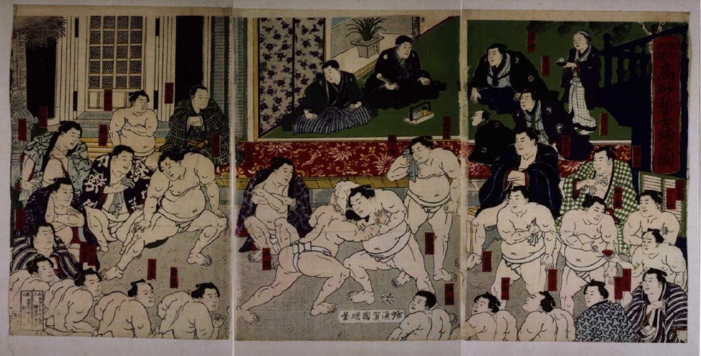 作品画像:高砂部屋稽古場の図