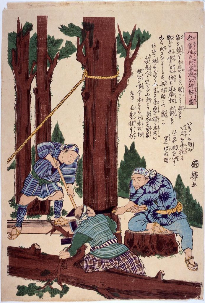作品画像:衣食住之内家職幼絵解之図 伐採・木挽