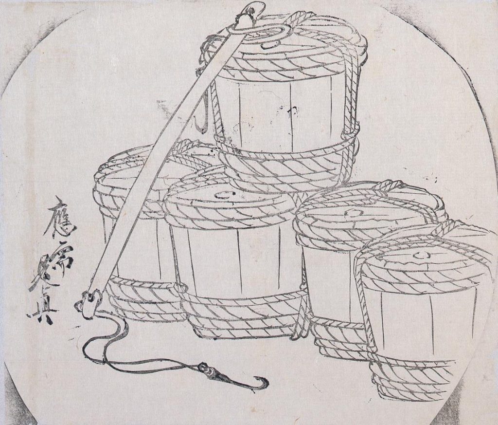 作品画像:墨版 団扇絵図案 樽