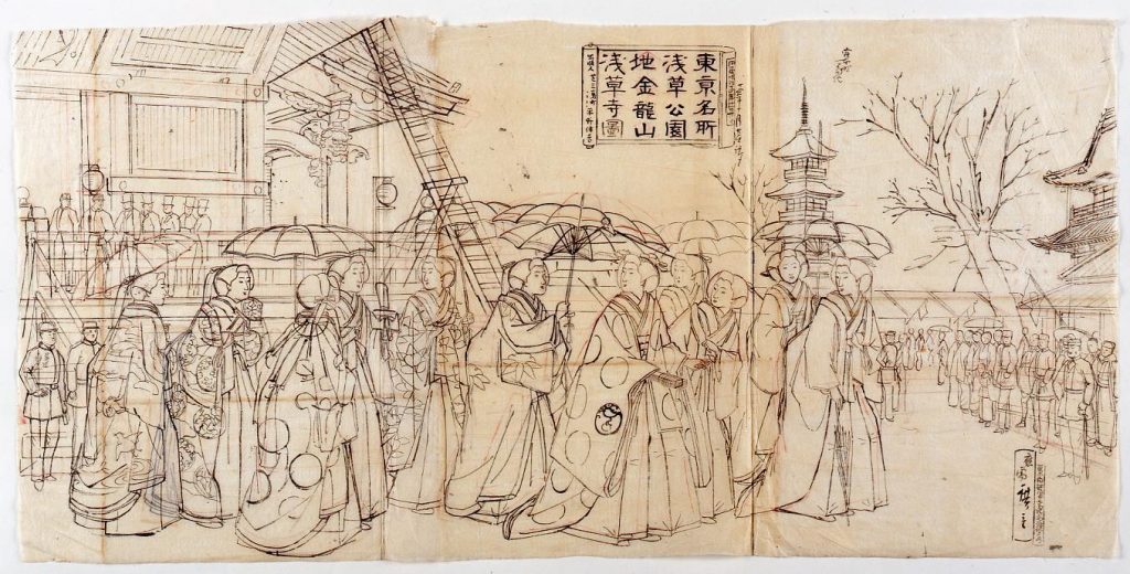 作品画像:東京名所浅草公園地金竜山浅草寺図 下絵
