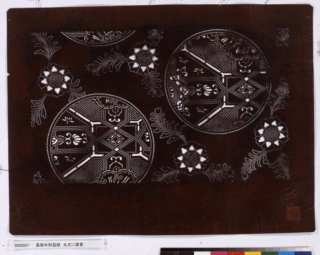作品画像:長板中形型紙 丸文に唐草