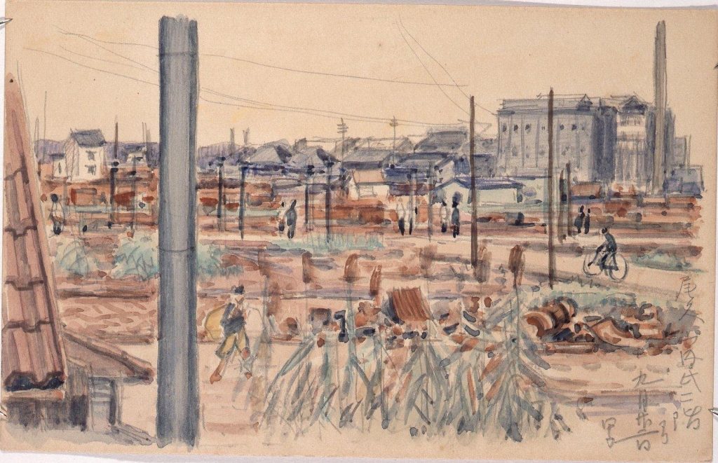 作品画像:東京戦災スケッチ102 尾久山内氏二階ヨリ
