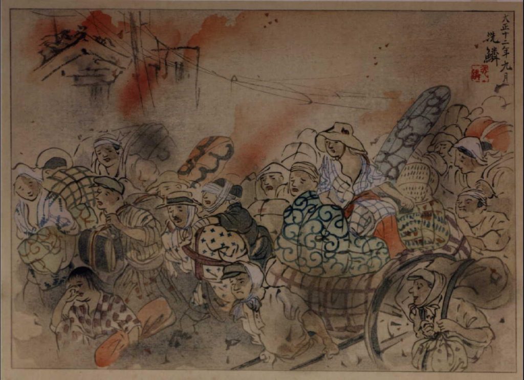 作品画像:大正震火災木版画集 避難民の混雑