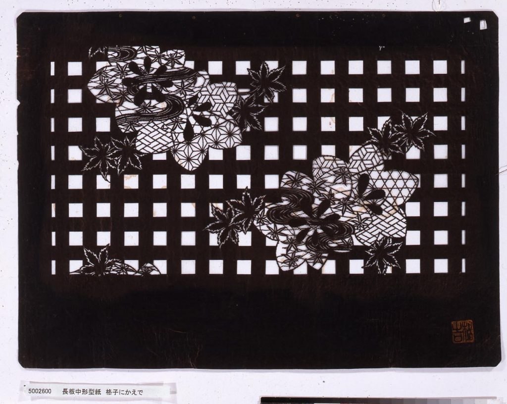 作品画像:長板中形型紙 格子にかえで