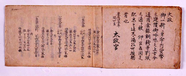 作品画像:太政官布告 通用金銀銅銭両替規則
