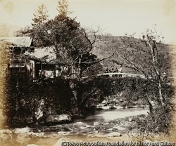 作品画像:東海道にかかる橋と茶屋