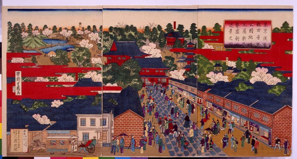 東京浅草觀世音並公園地煉瓦屋新築繁盛新地遠景之図