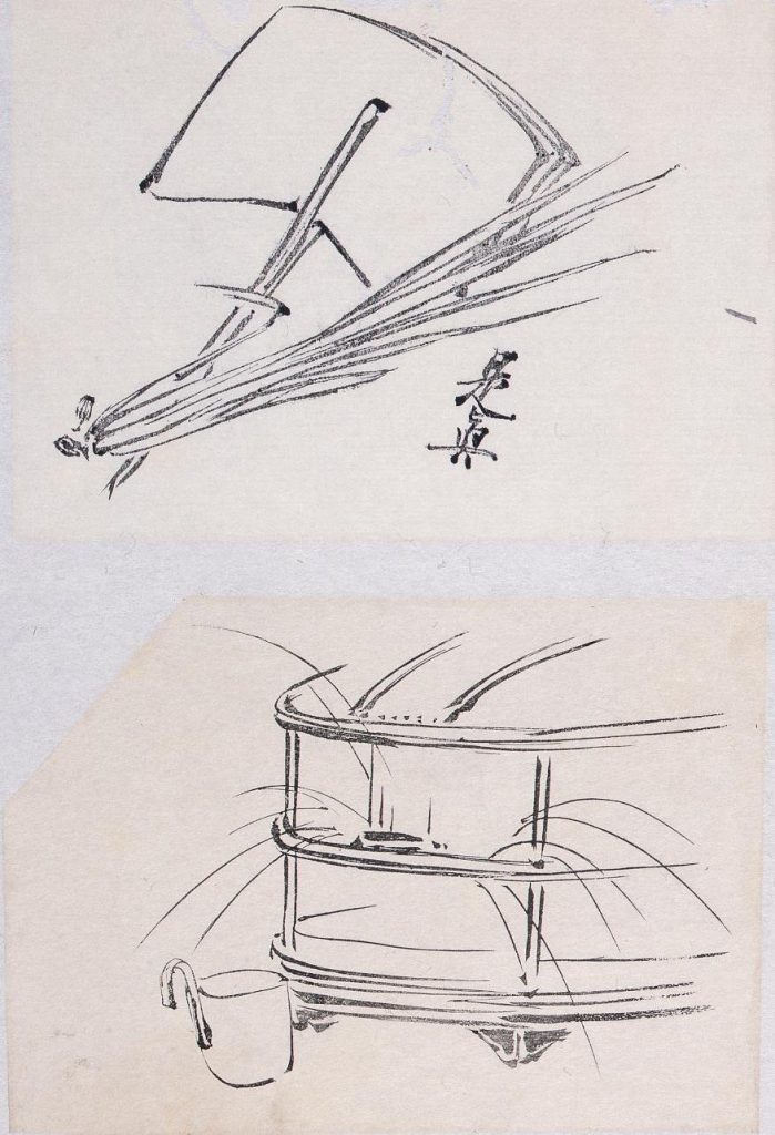 作品画像:墨版貼交 紙札、水盥