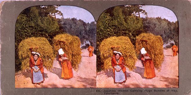 作品画像:Japanese Women Carrying Huge Bundles of Hay, Yokohama. 636