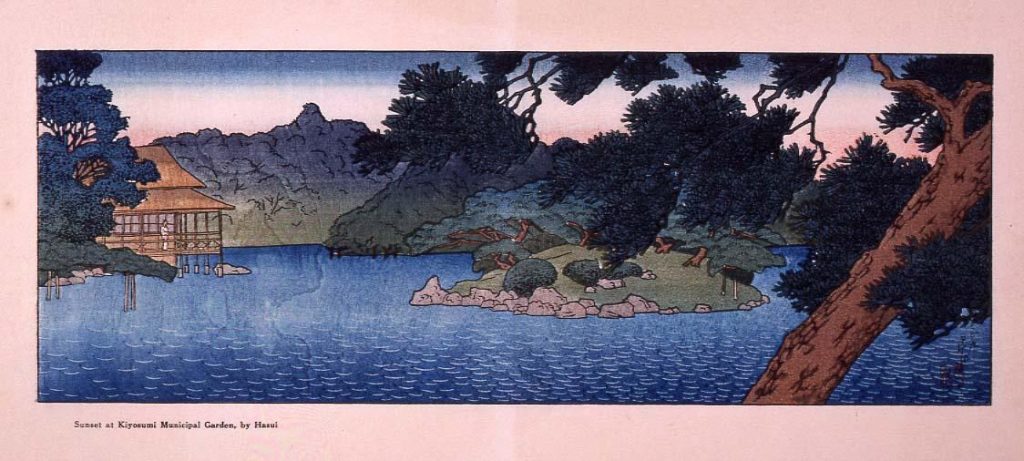 作品画像:三菱深川別邸の図 松の池畔の涼亭