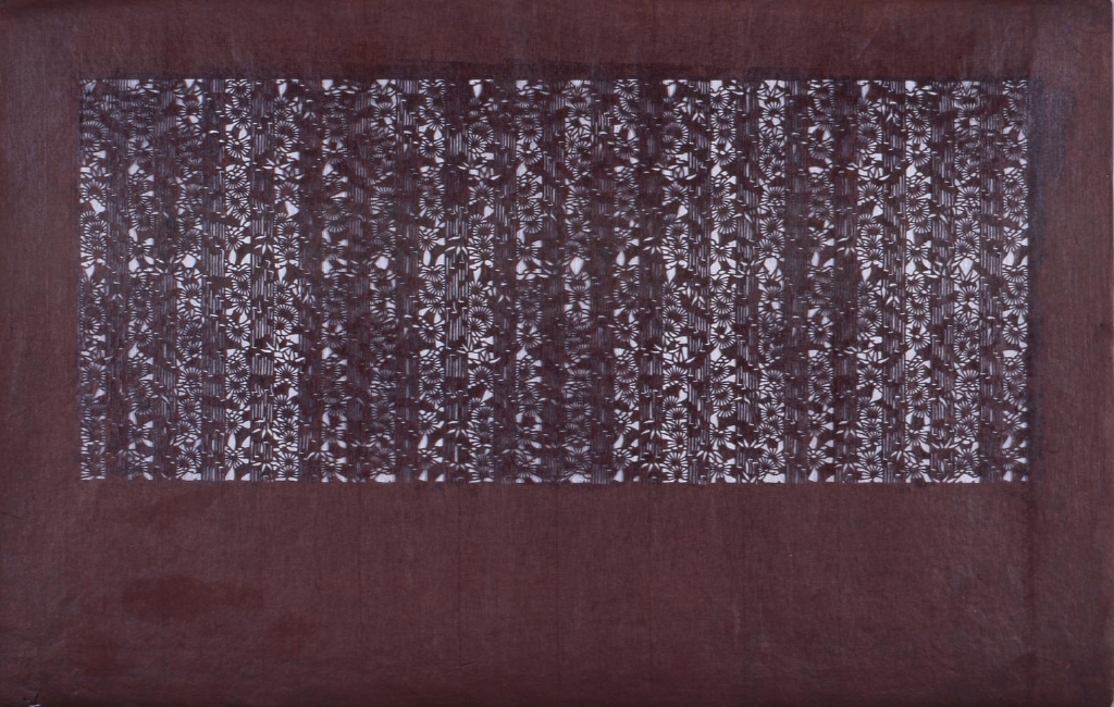 作品画像:長板中形型紙 縞に小菊文(追掛)
