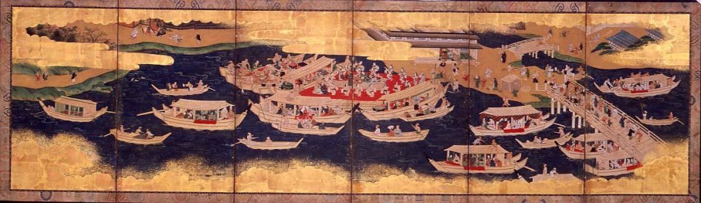 作品画像:上野花見・両国川遊図屏風