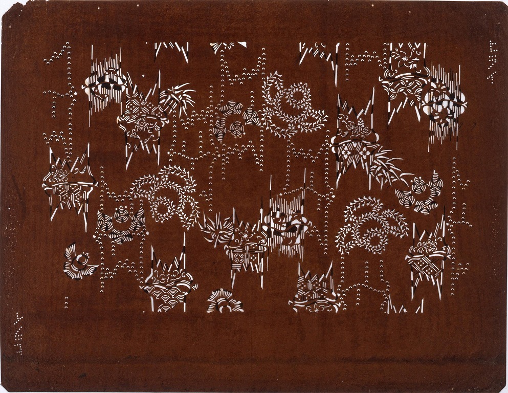 作品画像:長板中形型紙 竹に雀(小判 追掛)