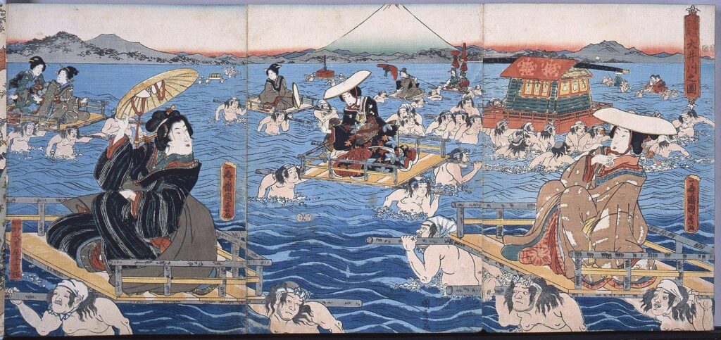 作品画像:錦絵版画帖 ー 東海道五十三次 大井川之図