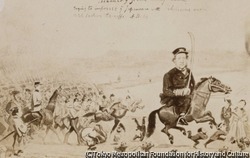 作品画像:(チャールズ・ワーグマンのカリカチュア「横浜の作戦で英国海軍を先導するキャプテン・アレキサンダー」)