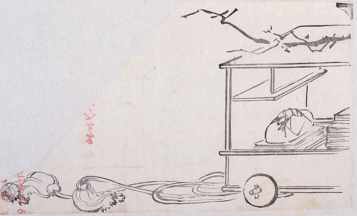 Colored Black Print: A Movable Wheeled Shelf (Shibata Zeshin's Block Print, Black Print, Other Prints)