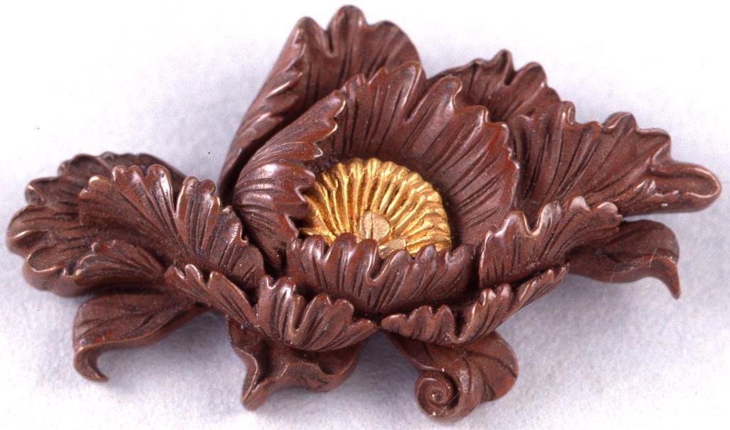 Menuki Sword Fitting Carved in Shape of Peony
