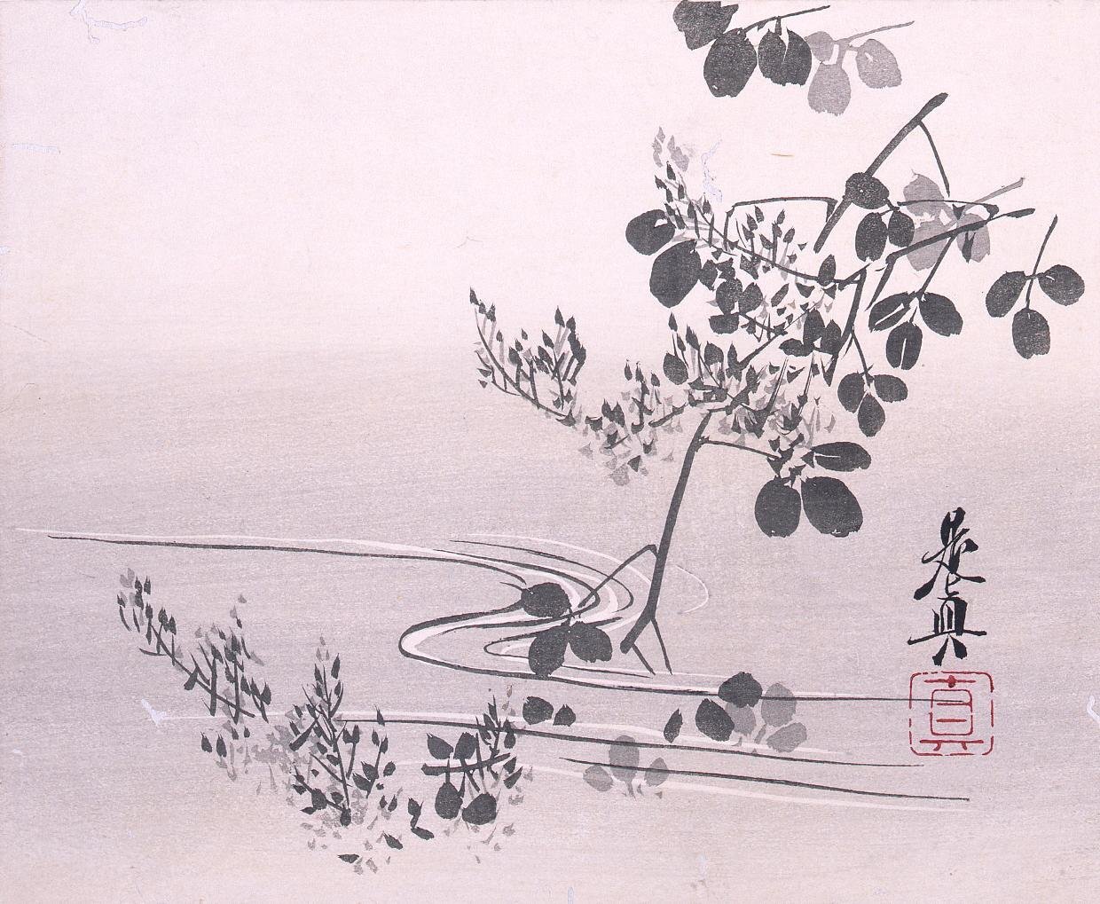 Multi-color Print: Bush Clover and Stream (Shibata Zeshin's Block Print, Black Print, Other Prints)