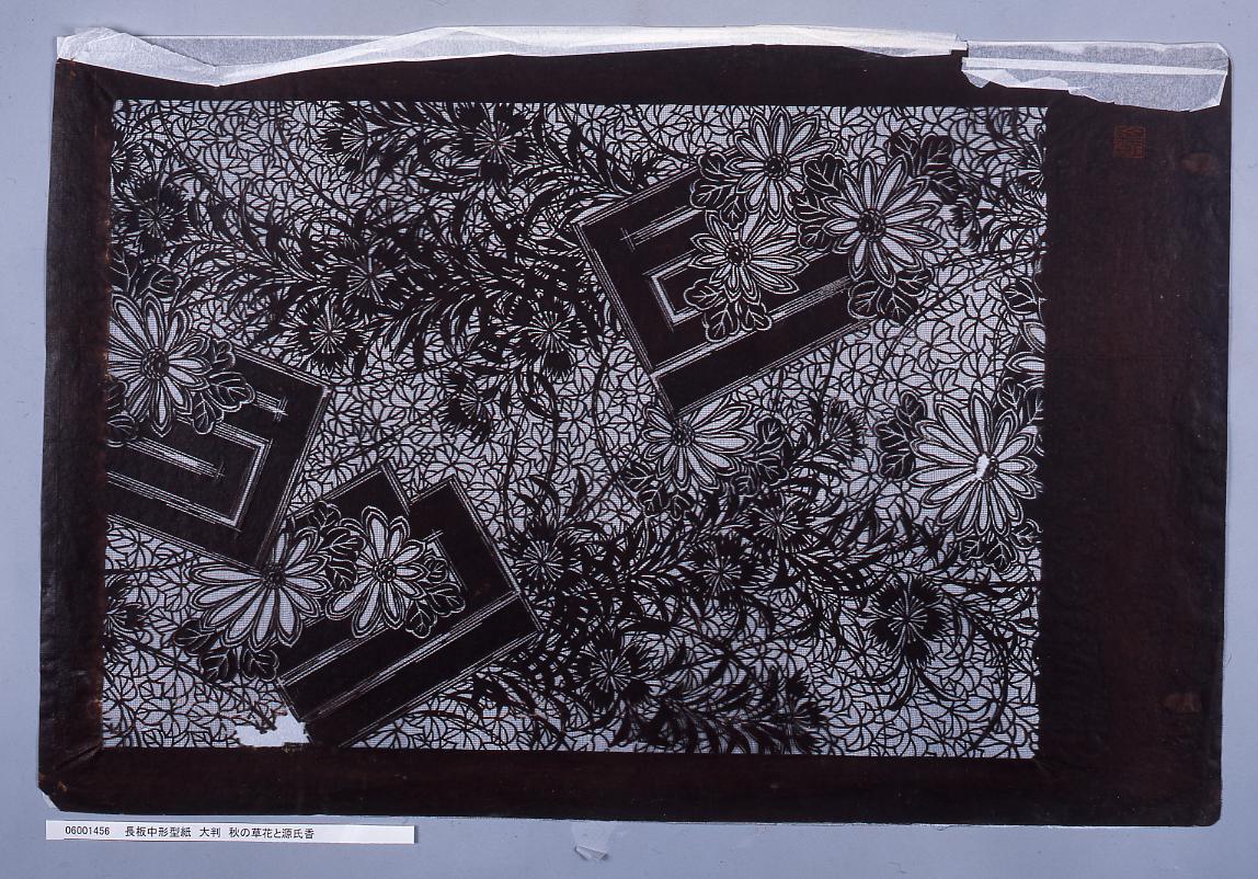 長板中形型紙 大判 秋の草花と源氏香