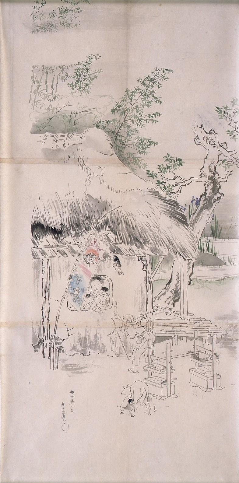 Boy's Festival in May at a Farm Household (Shibata Zeshin's Sketch)