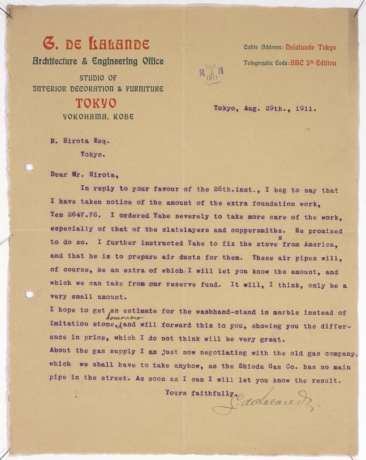 Correspondence to Hirota Ritaro Discussing Additional Construction Work (Object from Hirota Ritaro Residence, Book 1)