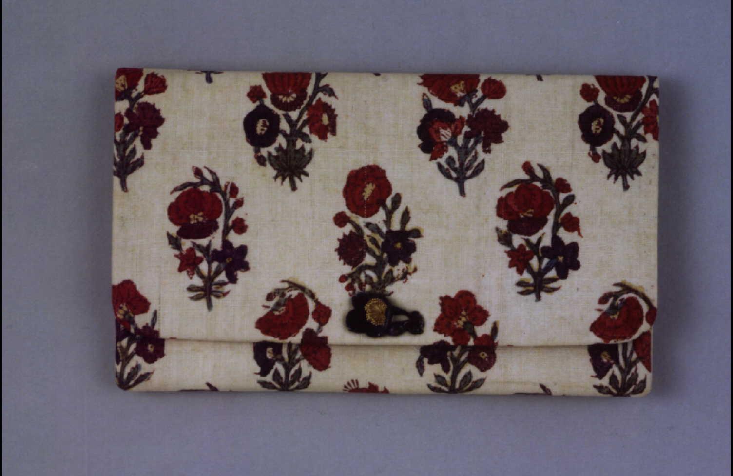 Wallet of Antique Imported Sarasa Chintz with Feathery Amaranth Design on White Ground