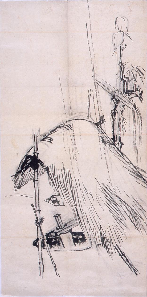 A Pounding Mortar Cover (Shibata Zeshin's Sketch)