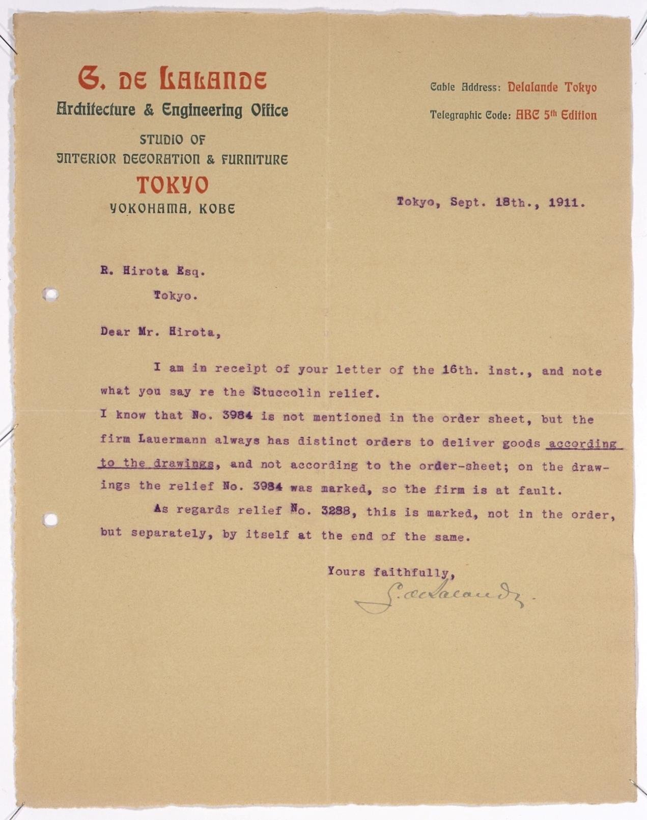 Correspondence to Hirota Ritaro Confirming Order Placement for a Relief (Object from Hirota Ritaro Residence, Book 1)