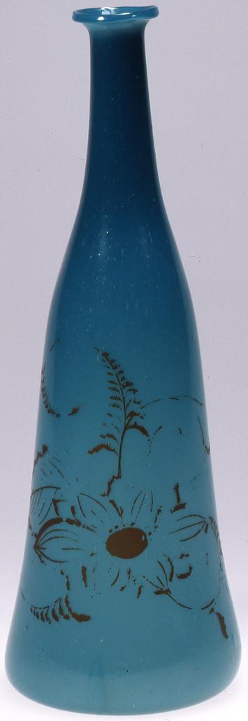 Gold Confederate Rose Karakusa, Milky Blue, Crane Neck Sake Bottle