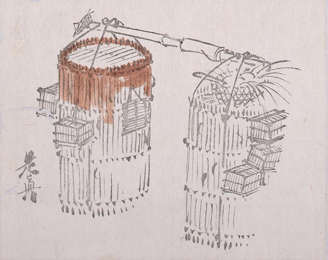 Colored Black Print: Insects Seller (Shibata Zeshin's Block Print, Black Print, Other Prints)