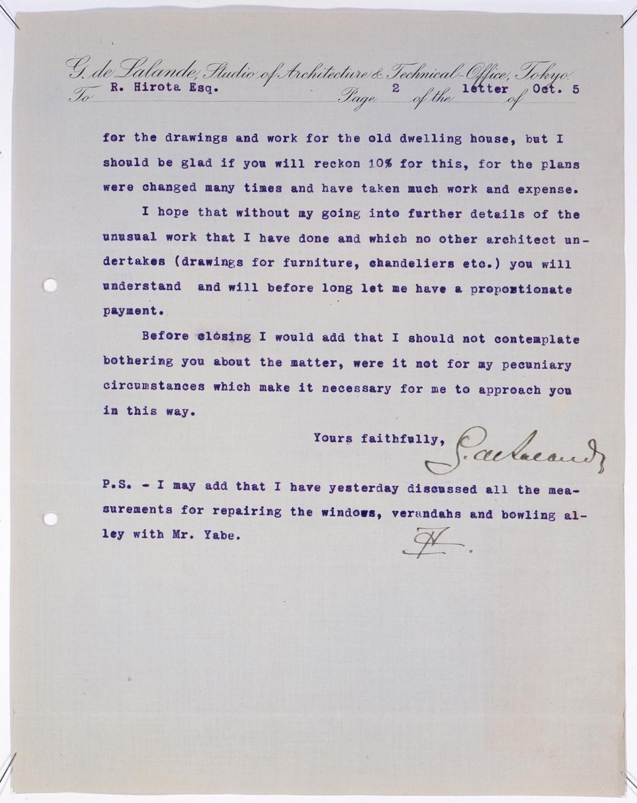 Correspondence to Hirota Ritaro Pleading Payment of the Building Cost and Design Fees (Object from Hirota Ritaro Residence, Book 2)