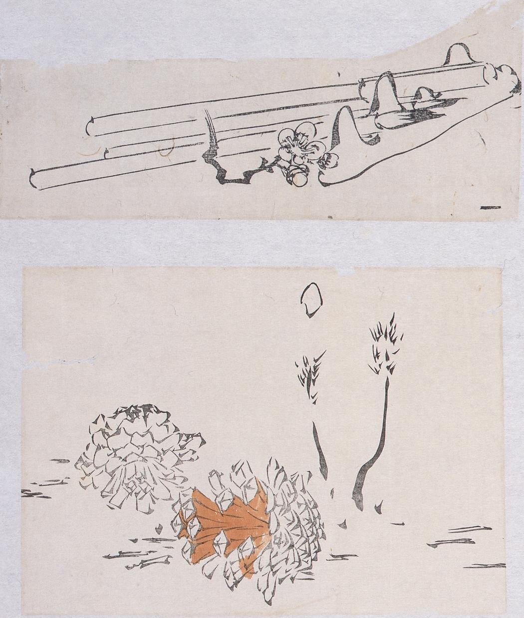 Colored Black Print Cutout Pictures: Toys and Japanese Plum Flowers, Matsukasa (Shibata Zeshin's Block Print, Black Print, Other Prints)