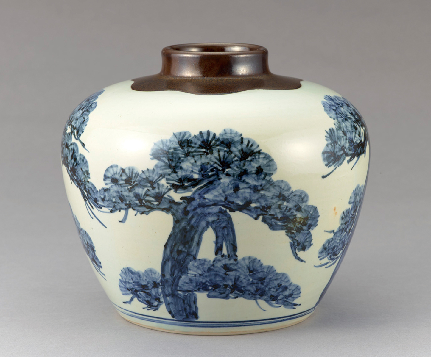 花瓶　染付三方絵　松右衛門 花瓶 染付三方絵 松右衛門 有田焼 染付 山水絵 大花瓶 馬場