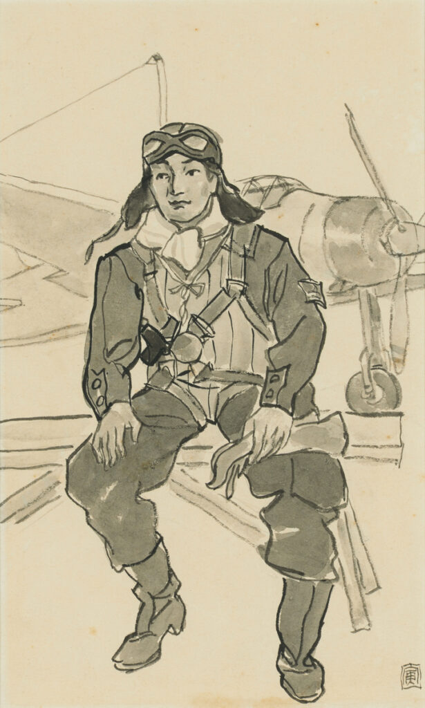 作品画像：［零戦の前（加藤瞬孝海軍中尉）］