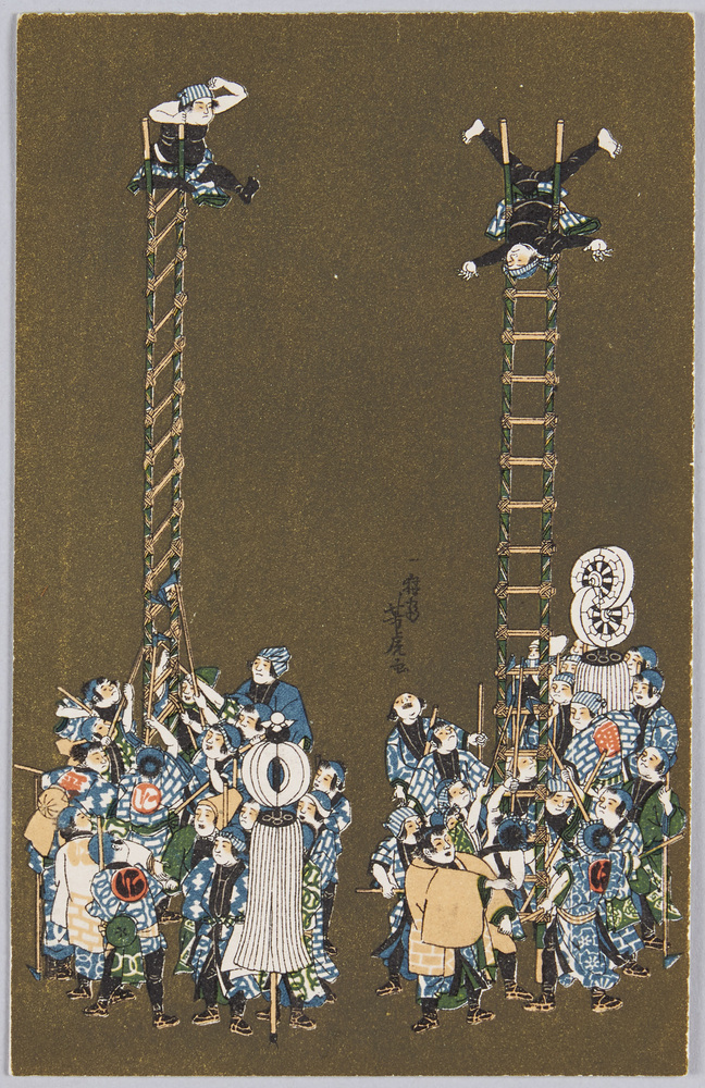 作品画像:芳虎画 「梯子乗り」