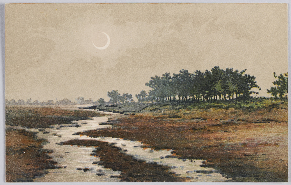 作品画像:三日月と川(風景水彩画)