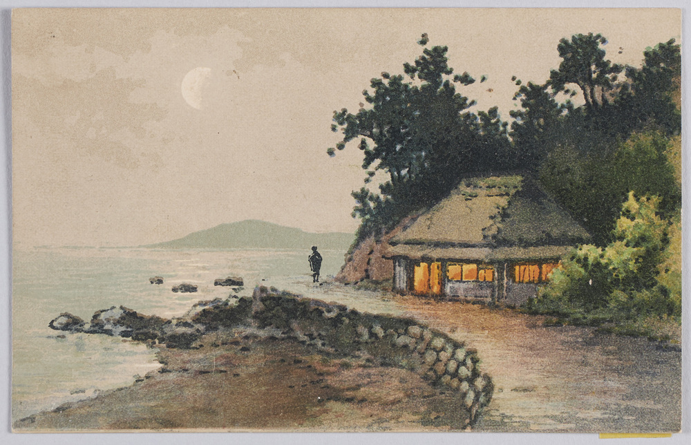 作品画像:黄昏時の海辺(風景水彩画)