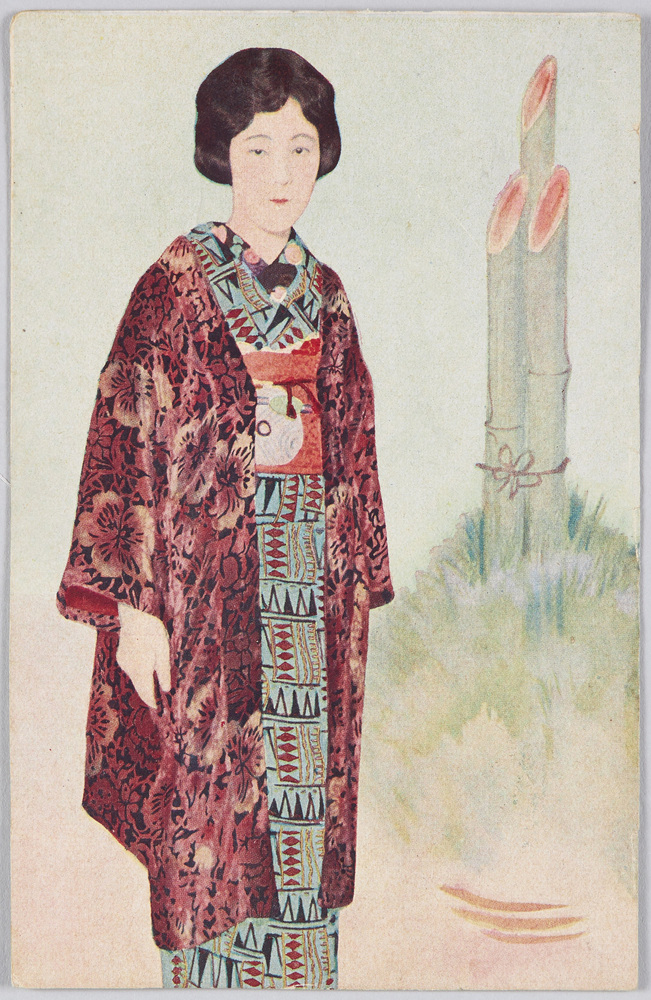 作品画像:門松と和装女性