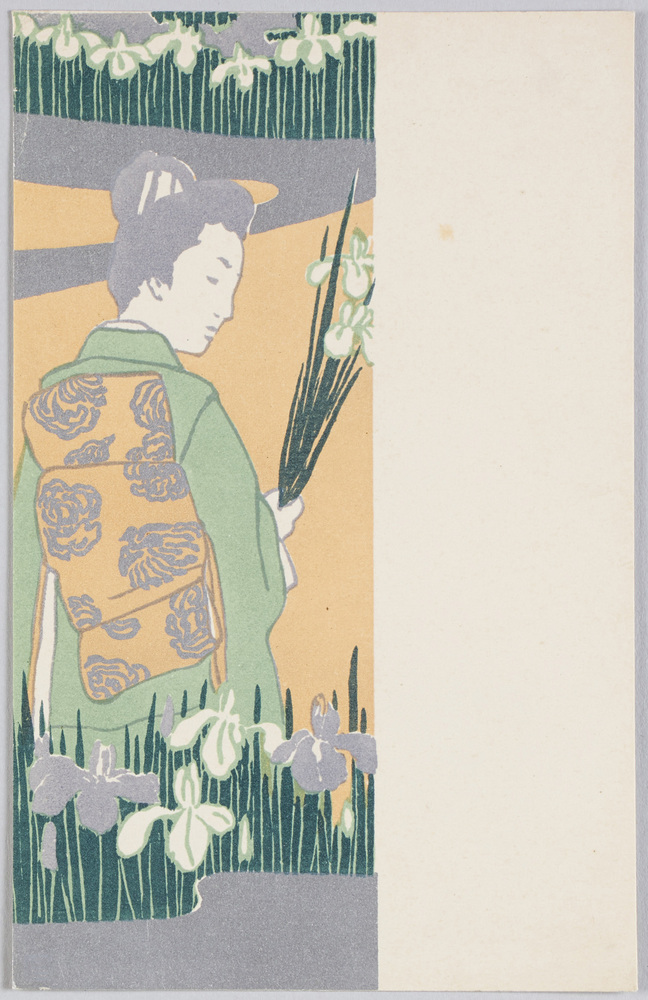 作品画像:花菖蒲を摘む女性