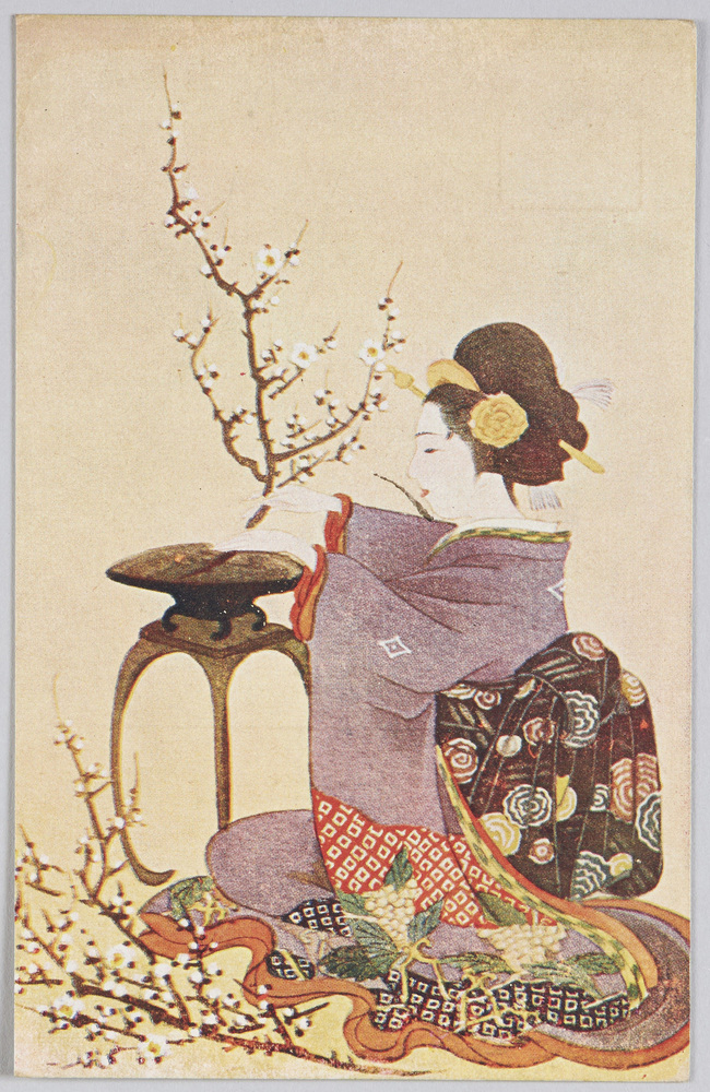 作品画像:花を生ける和装女性