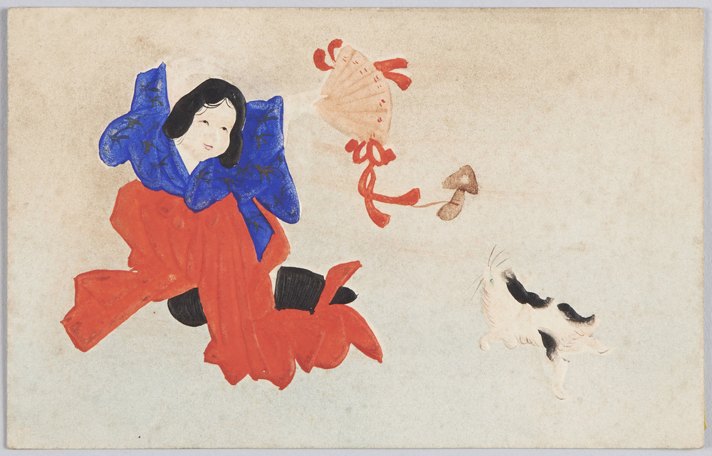 作品画像:猫と遊ぶお多福