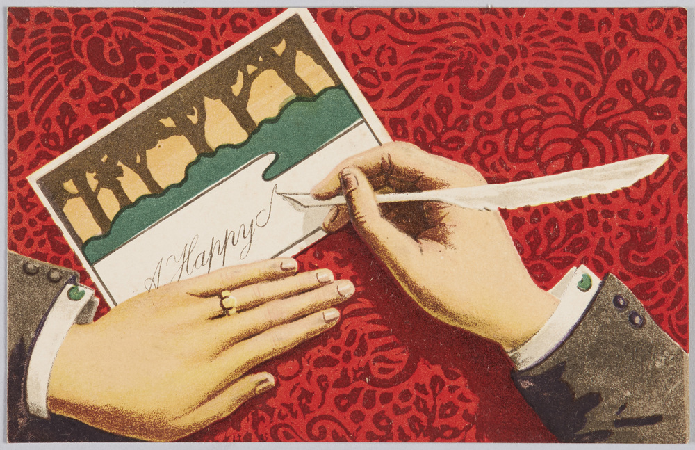 作品画像:葉書を書く手