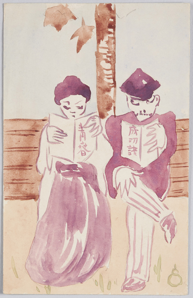 作品画像:読書する男子・女子学生