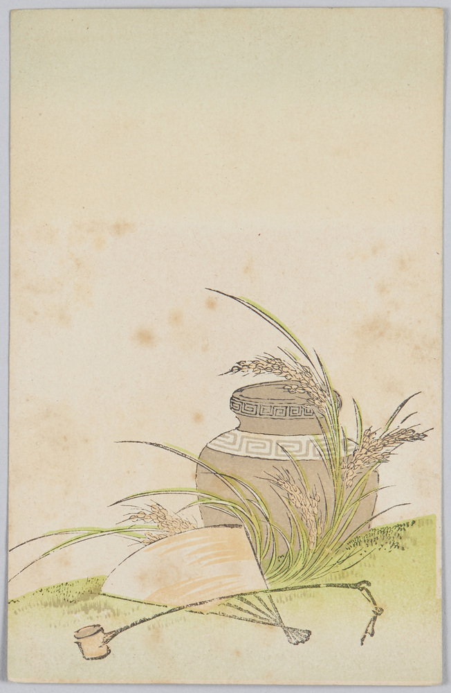 作品画像:壺、稲穂、扇と柄杓